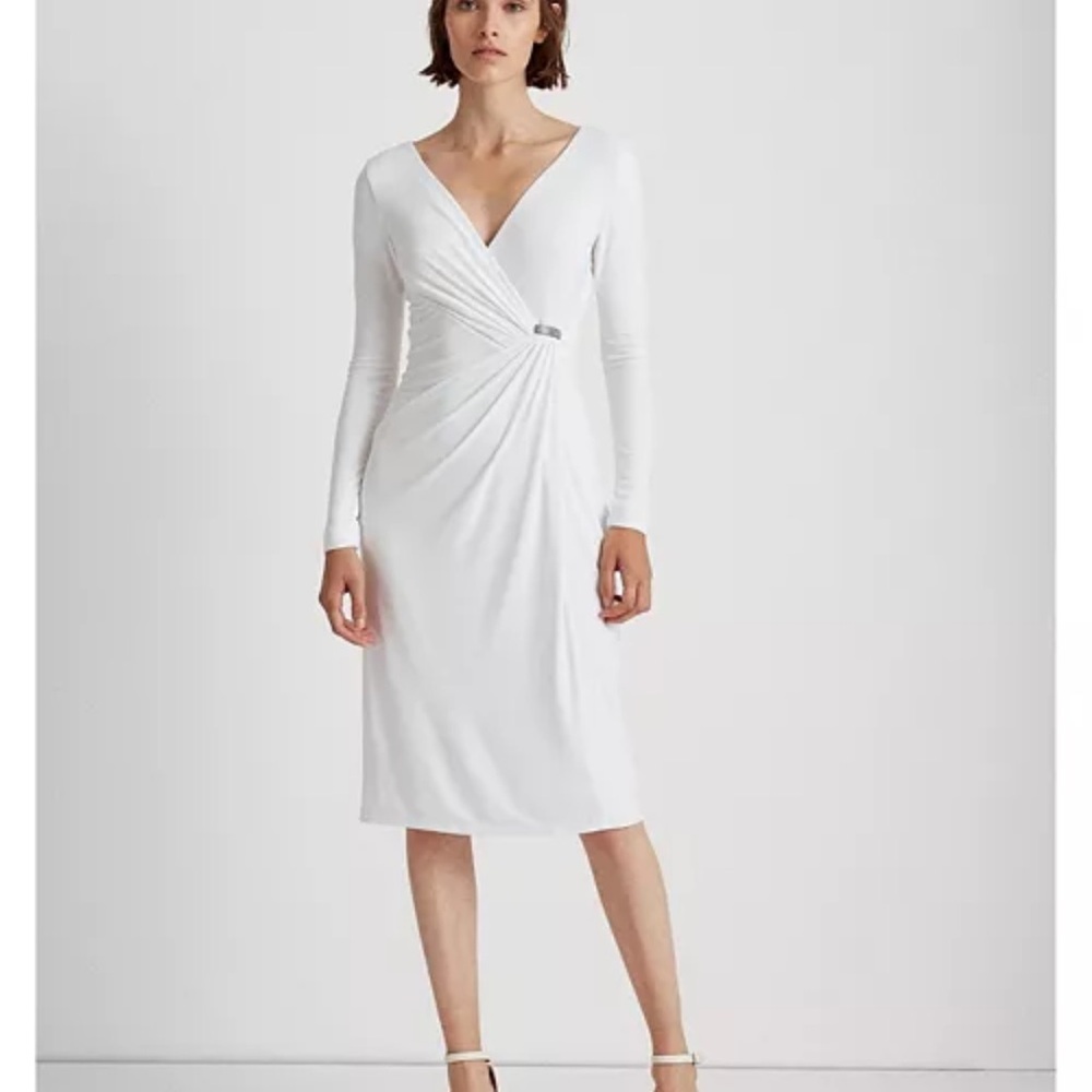 Elegant White Long Sleeve Ralph Lauren Dress Size 8